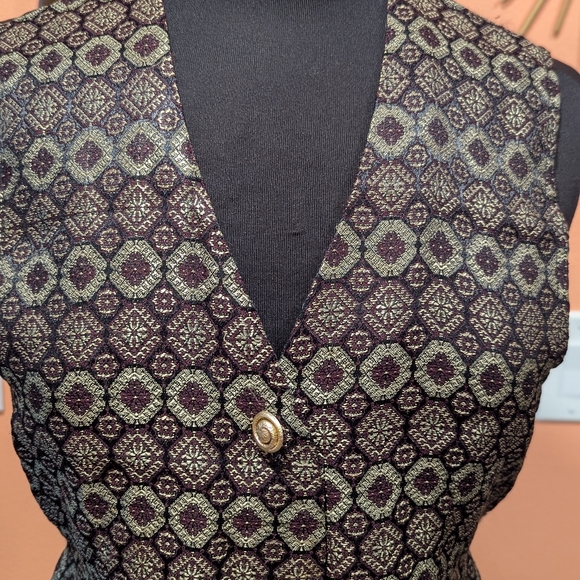 Vintage 90s Whimsigoth Patterned Button-Up Vest Satin Medium Gloria Lance Boho - Picture 4 of 12